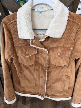 Grace & Lace Camel Corduroy Sherpa Jacket